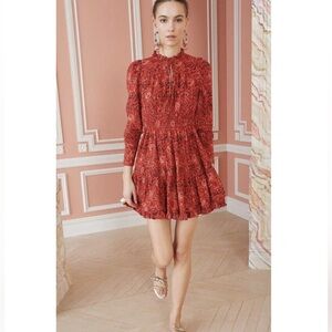 Ulla Johnson Mini Ruffle Liv Red Floral Dress | size 0